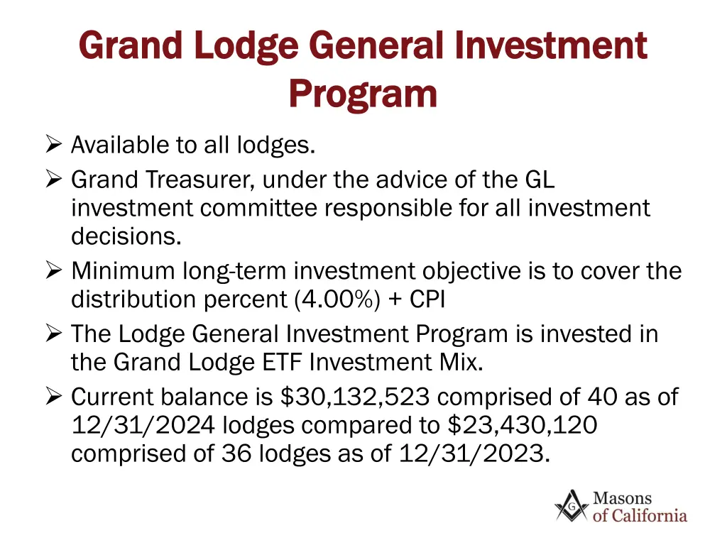 grand lodge general investment grand lodge