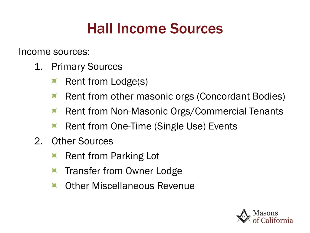 hall income sources
