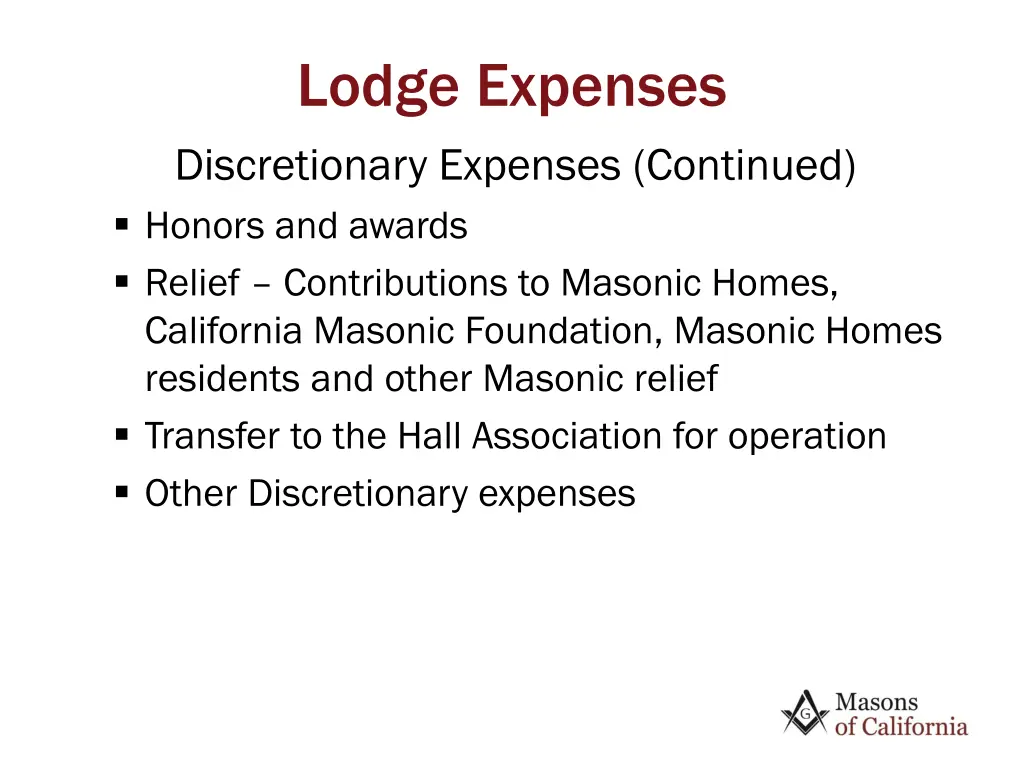 lodge expenses discretionary expenses continued 1