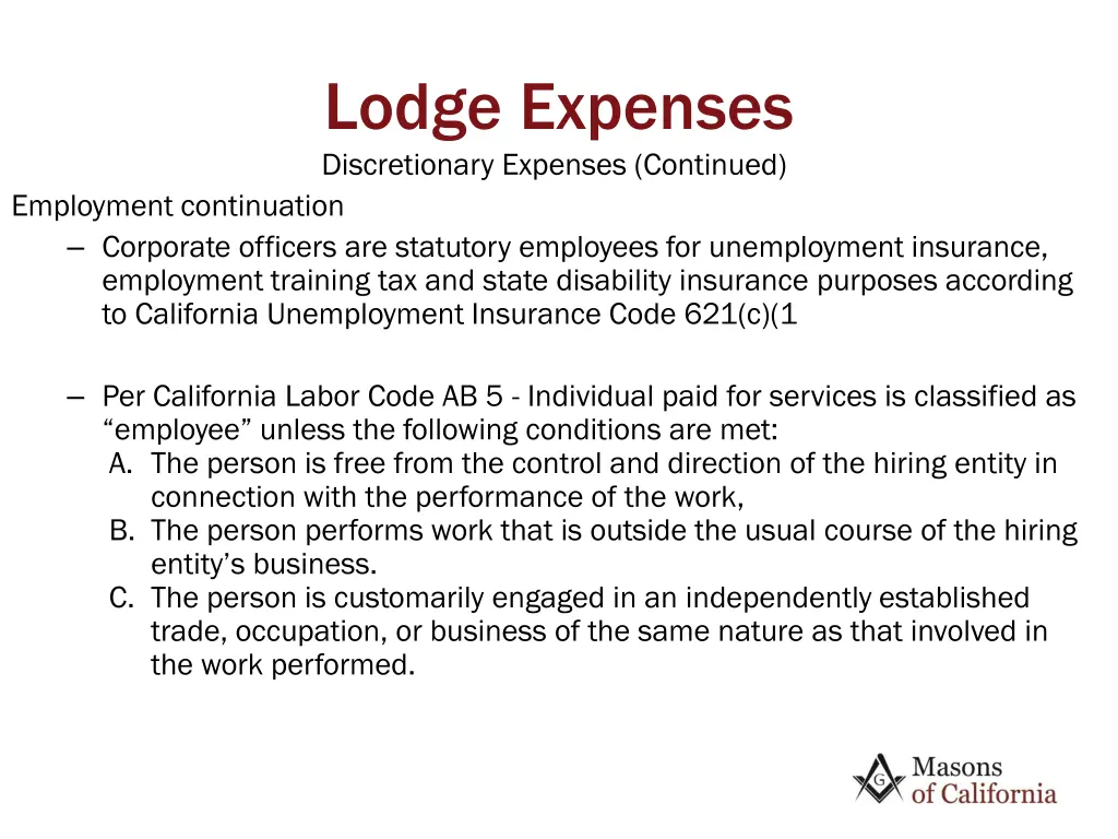 lodge expenses discretionary expenses continued