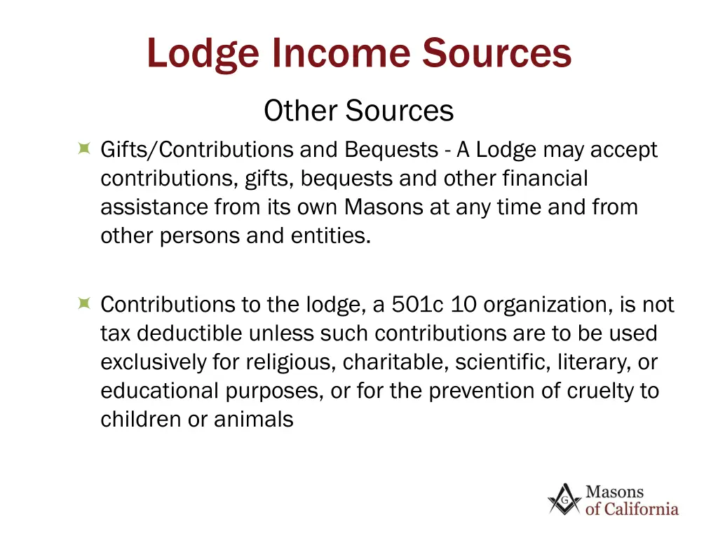 lodge income sources other sources gifts