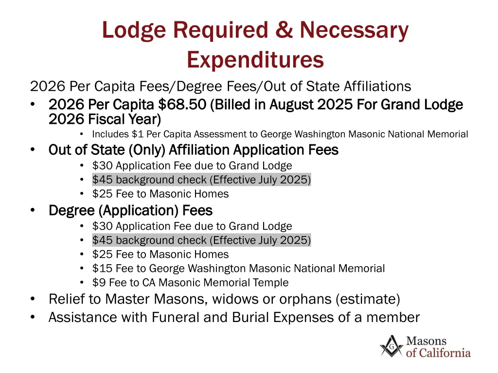 lodge required necessary expenditures 2026