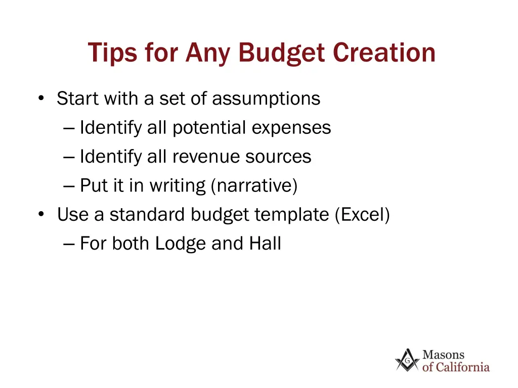 tips for any budget creation
