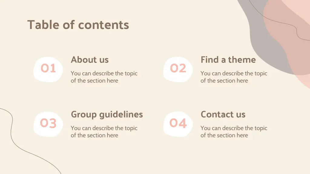 table of contents