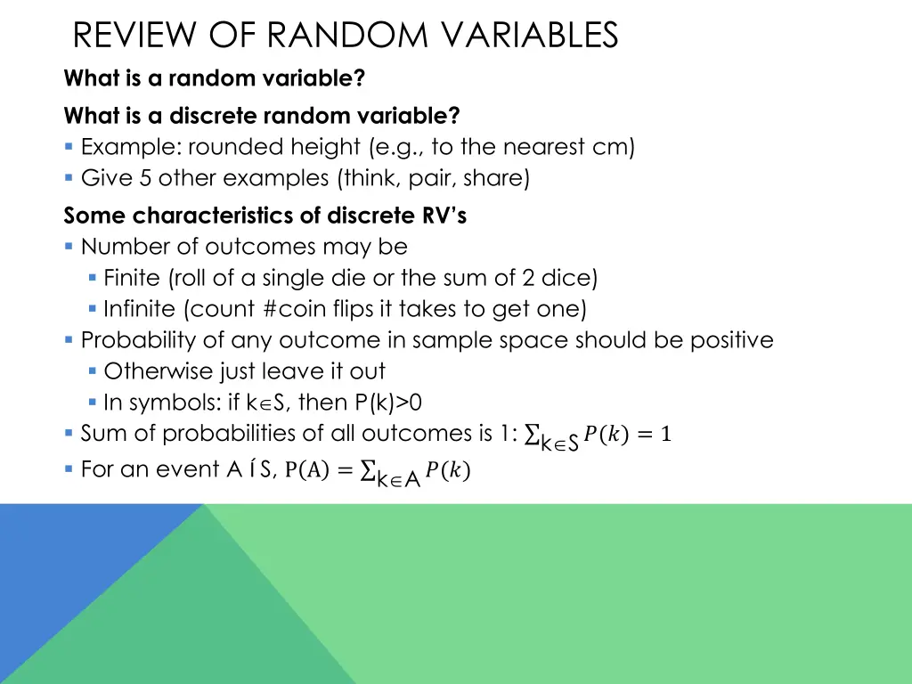 review of random variables what is a random
