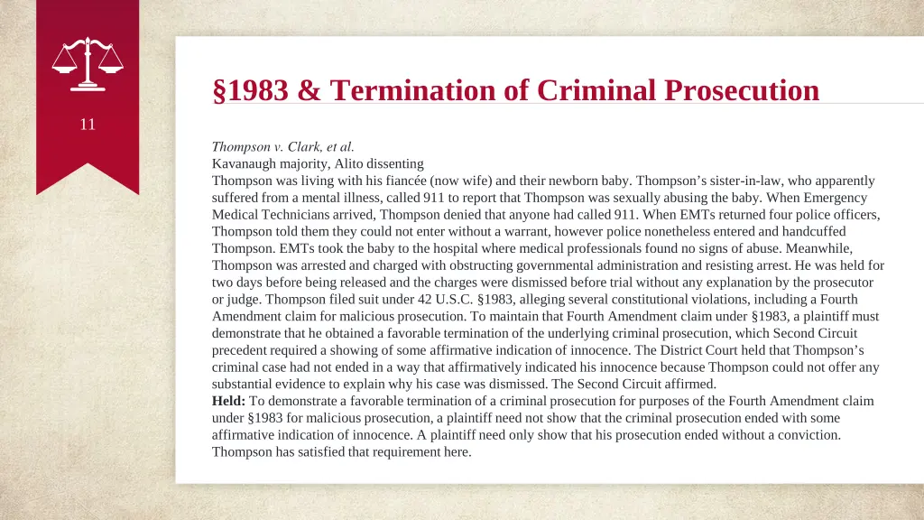 1983 termination of criminal prosecution