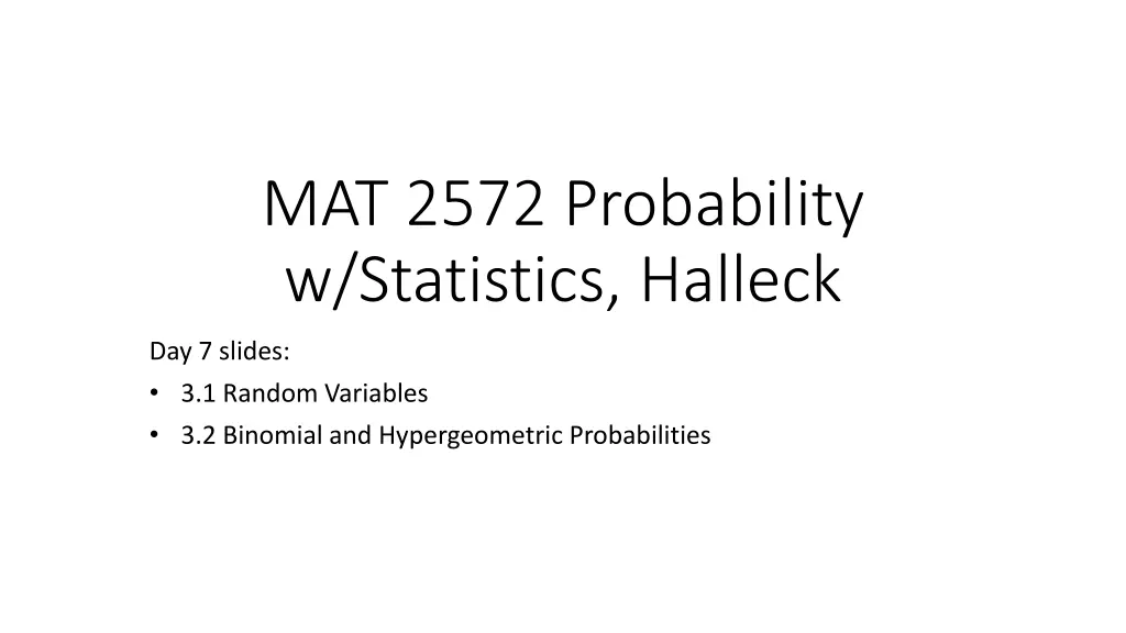 mat 2572 probability w statistics halleck