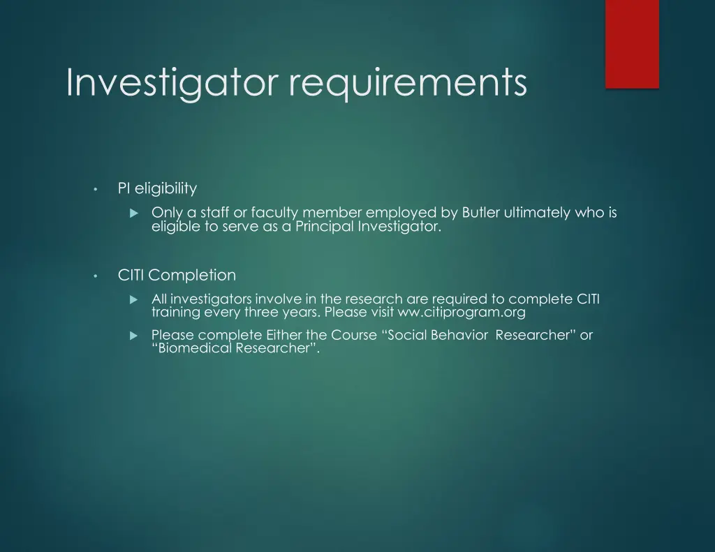 investigator requirements