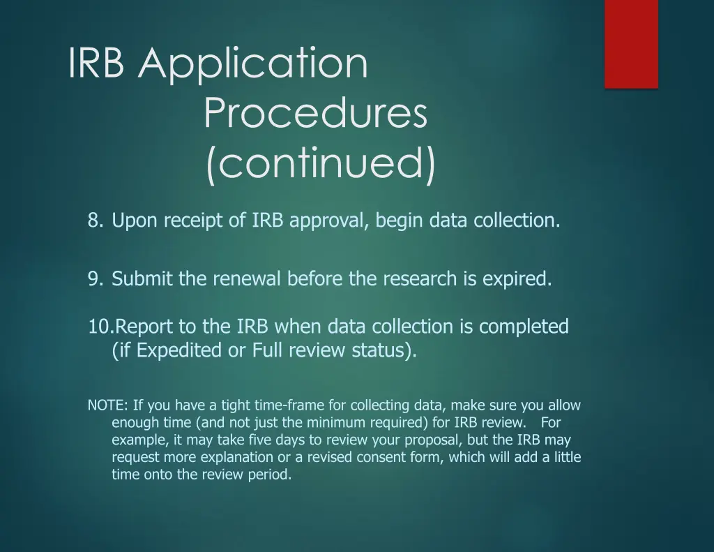irb application procedures continued 1