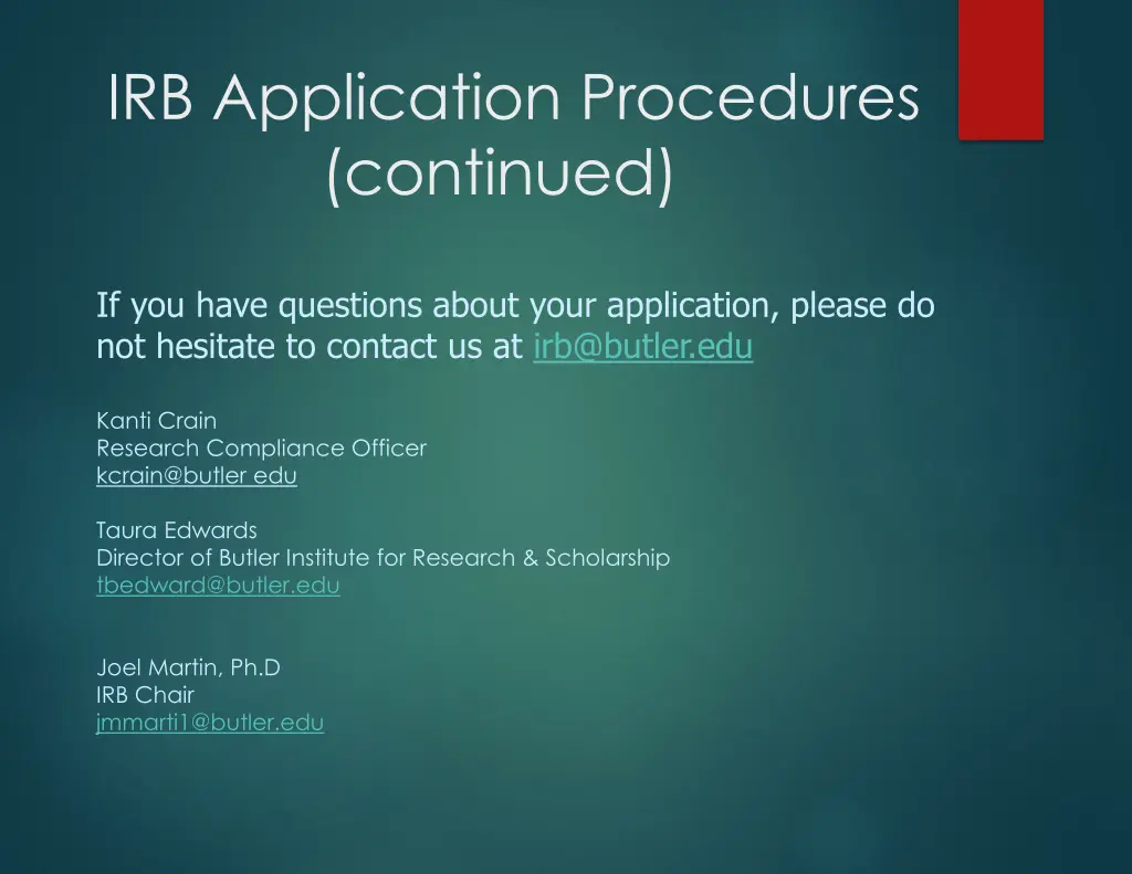 irb application procedures continued 2
