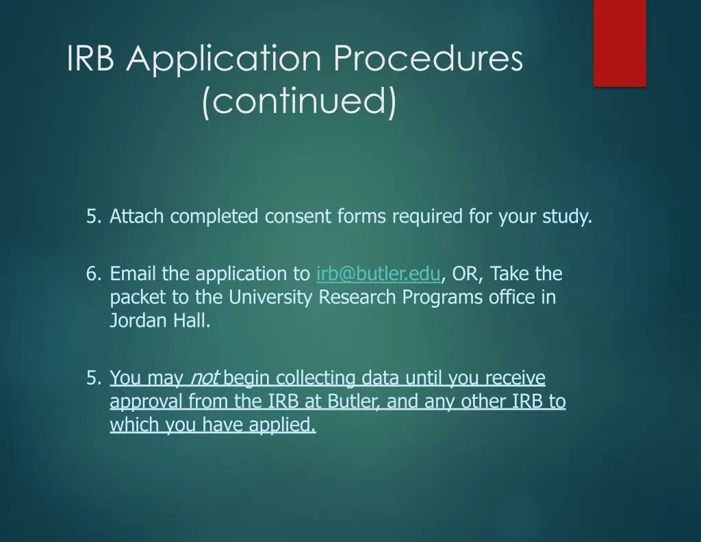 irb application procedures continued