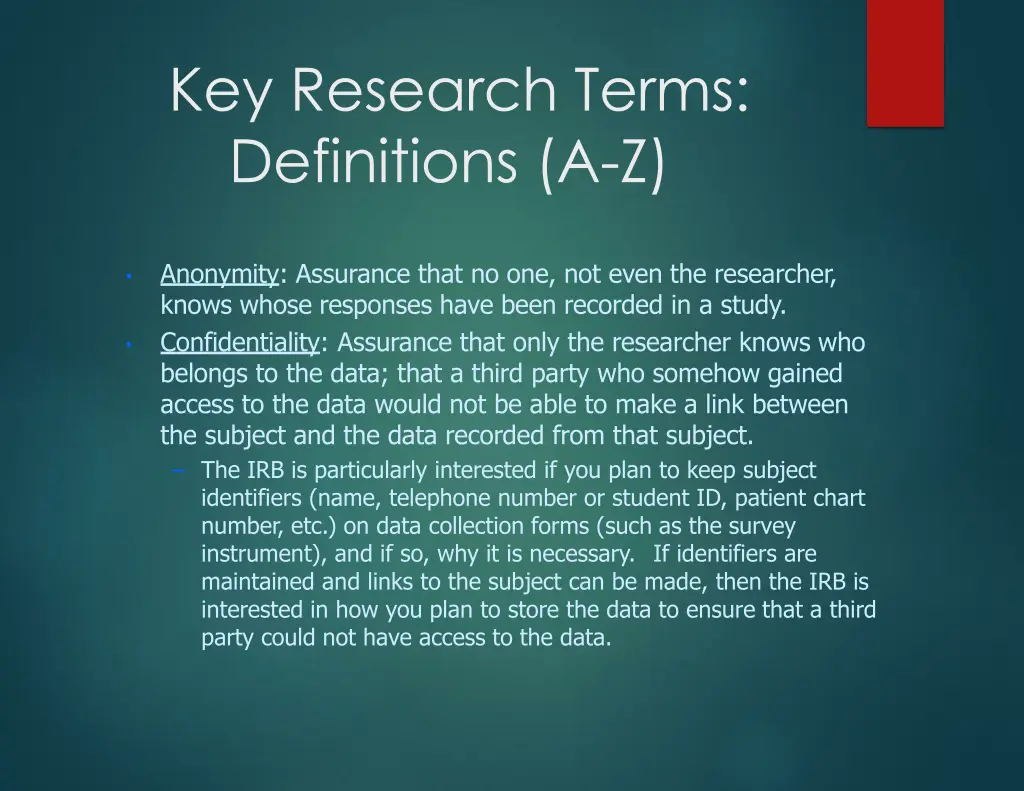 key research terms definitions a z