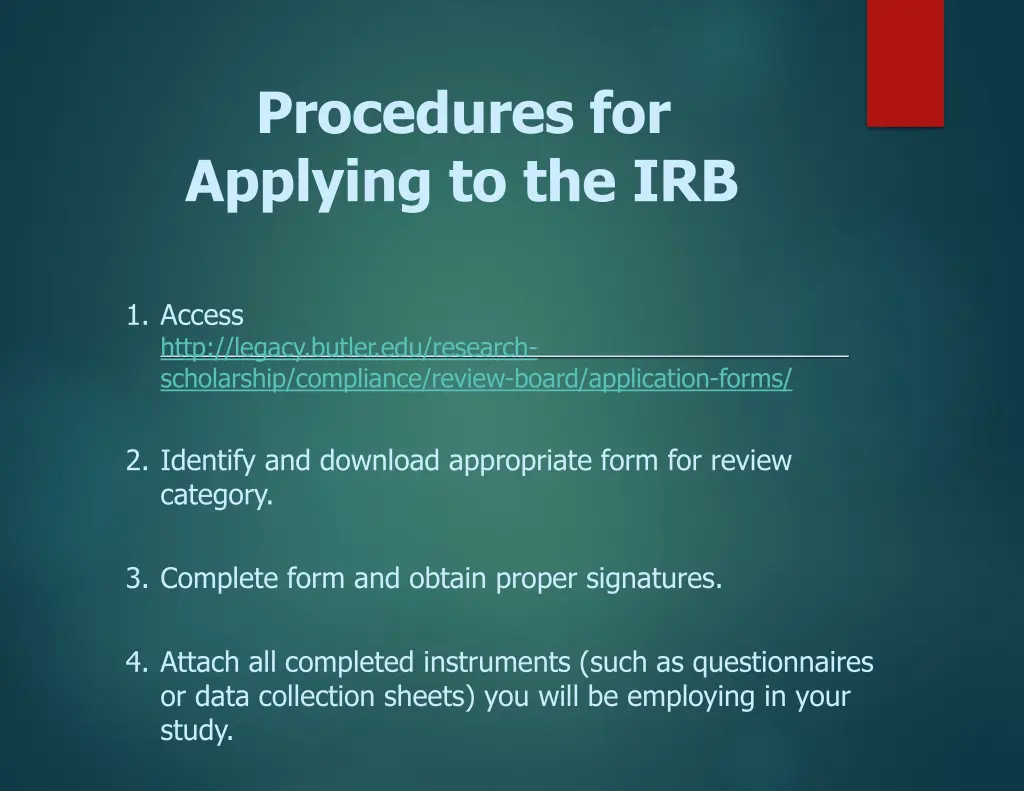 procedures for applying to the irb