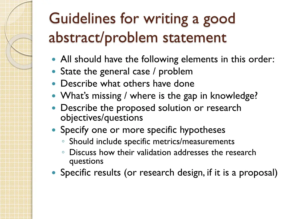 guidelines for writing a good abstract problem