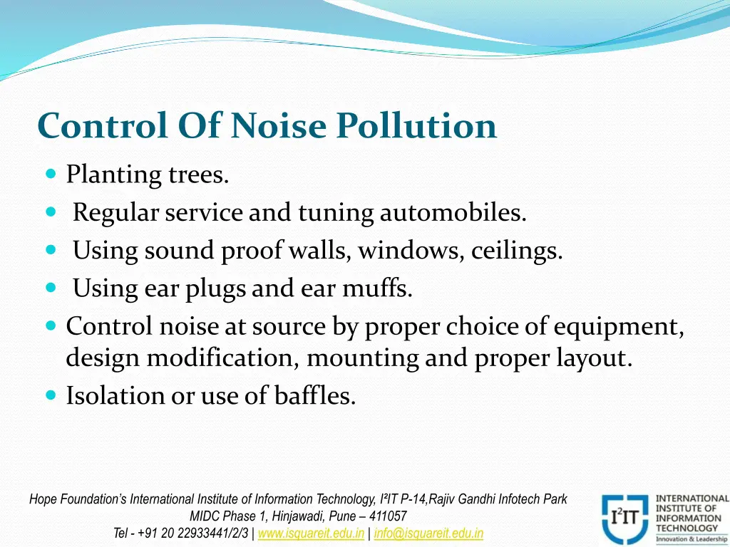 control of noise pollution