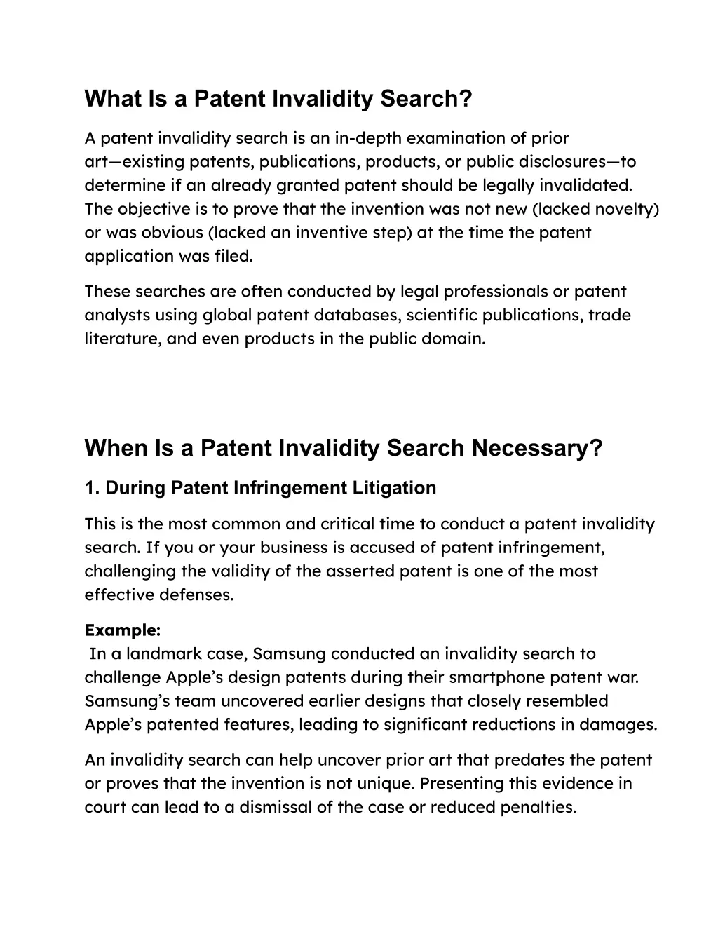 what is a patent invalidity search