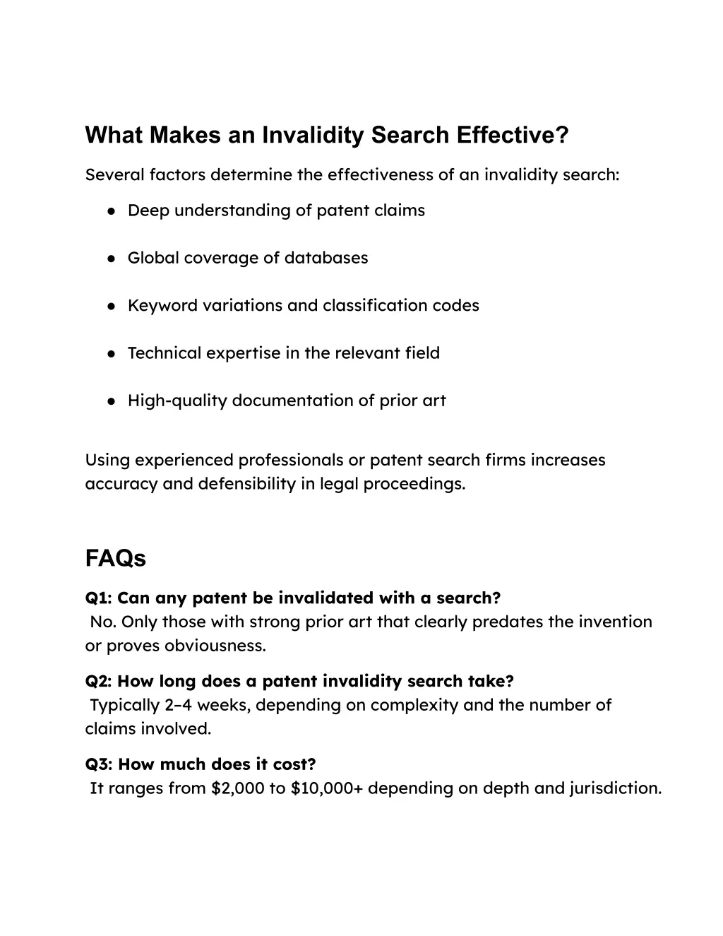 what makes an invalidity search effective
