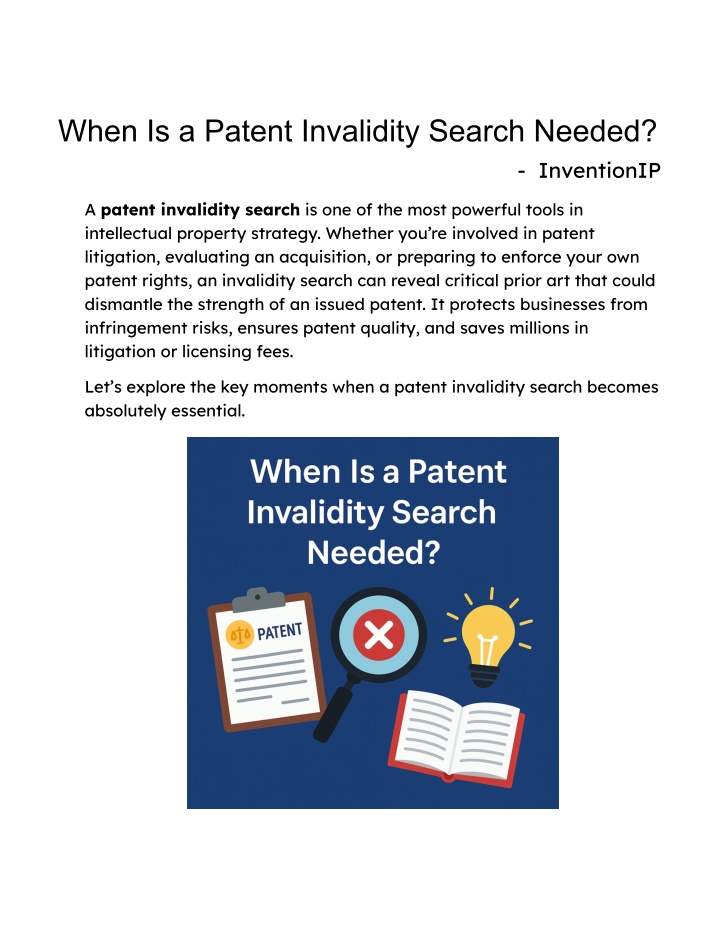 when is a patent invalidity search needed