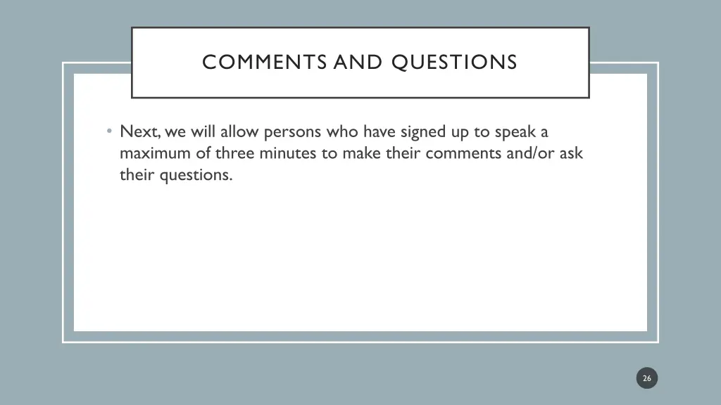 comments and questions