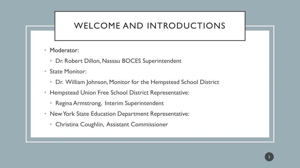 welcome and introductions