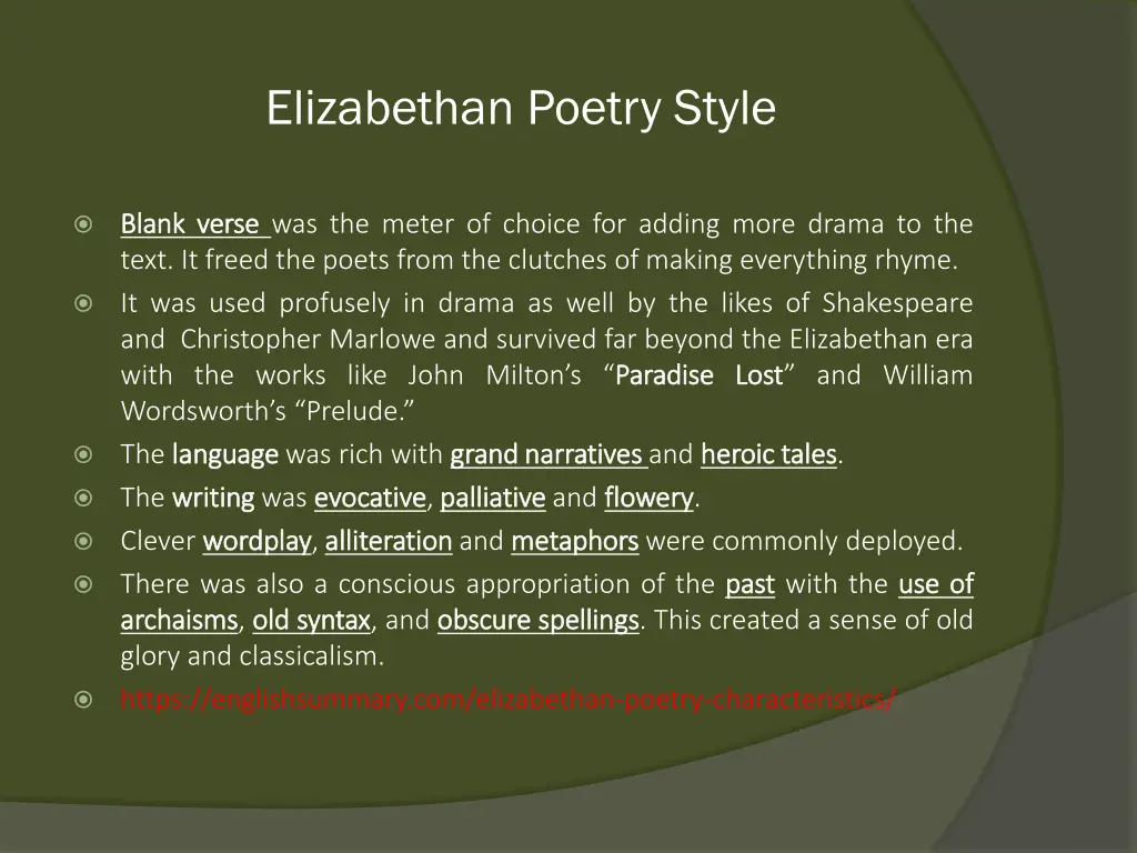 elizabethan poetry style