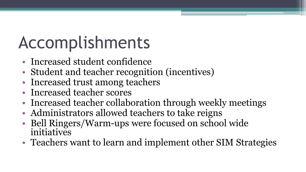 accomplishments increased student confidence