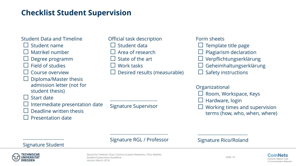 checklist student supervision
