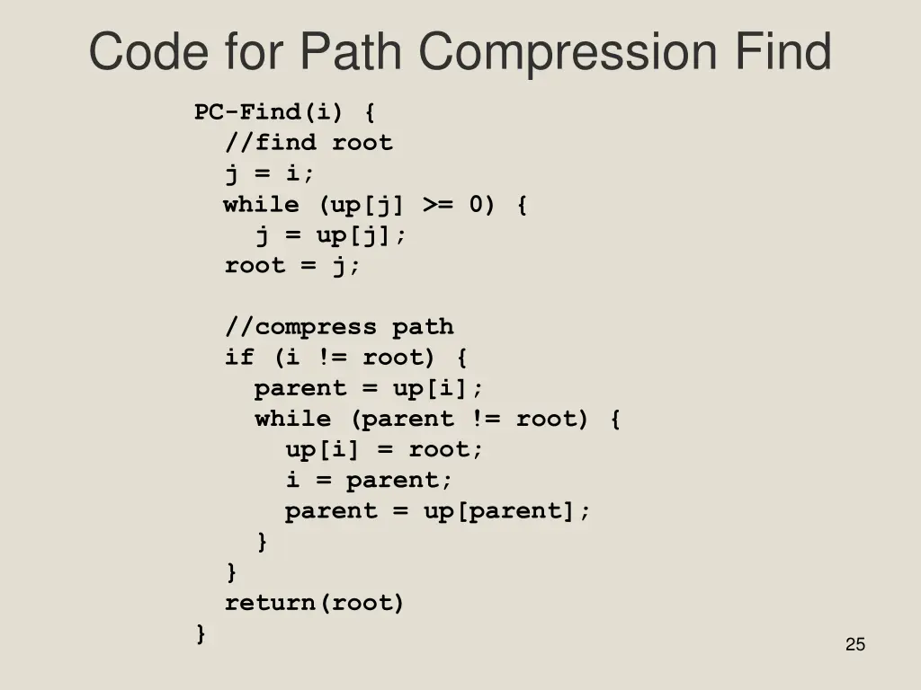 code for path compression find