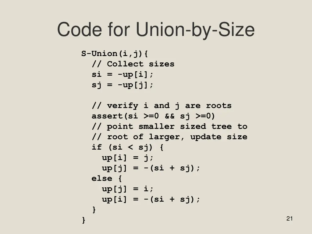 code for union by size