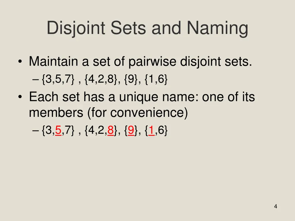 disjoint sets and naming