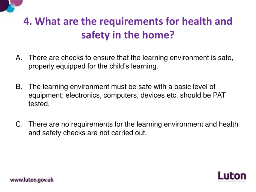 4 what are the requirements for health and safety