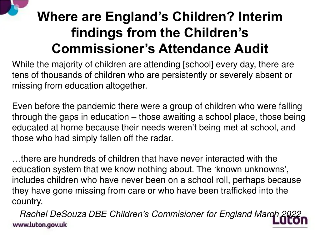 where are england s children interim findings