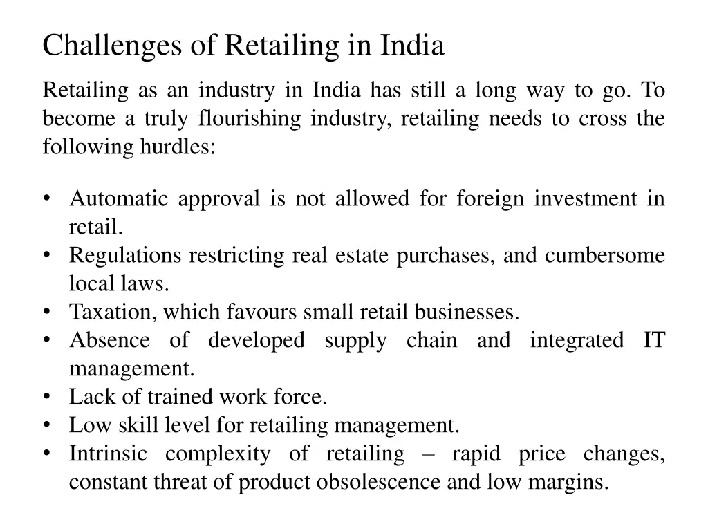 challenges of retailing in india