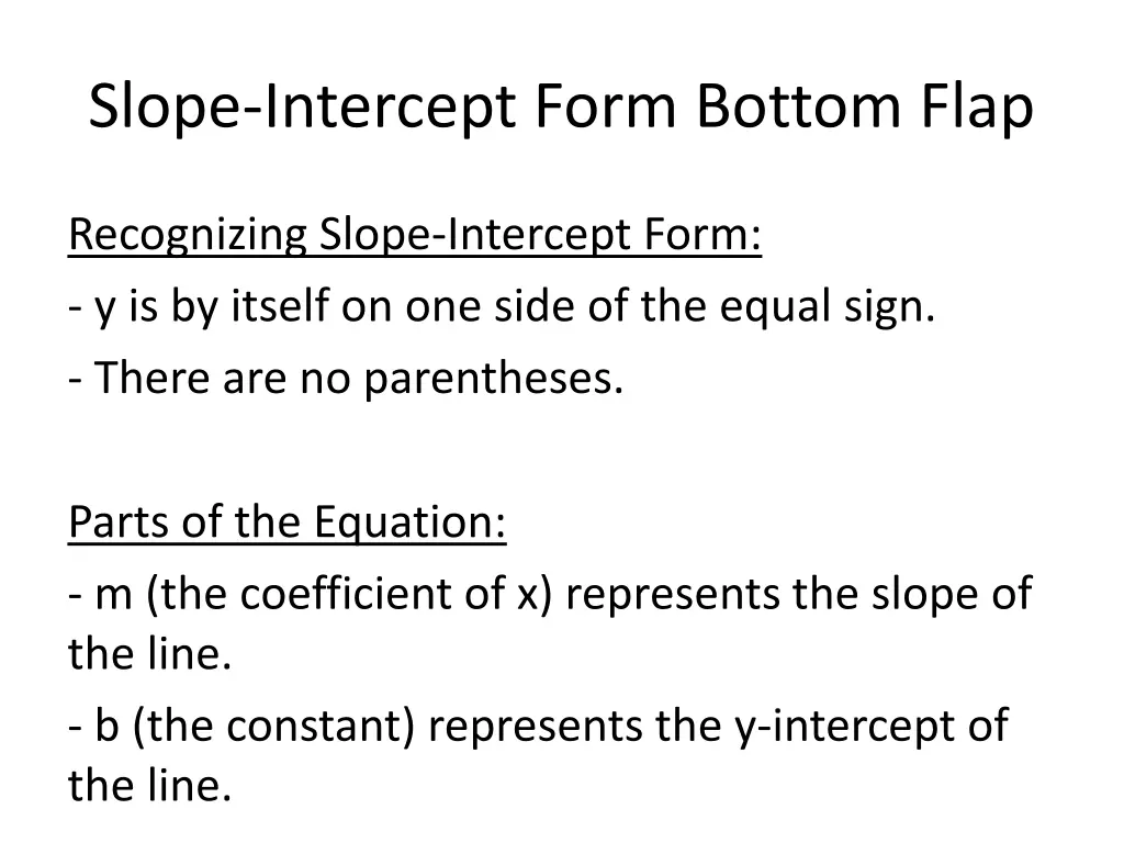 slope intercept form bottom flap