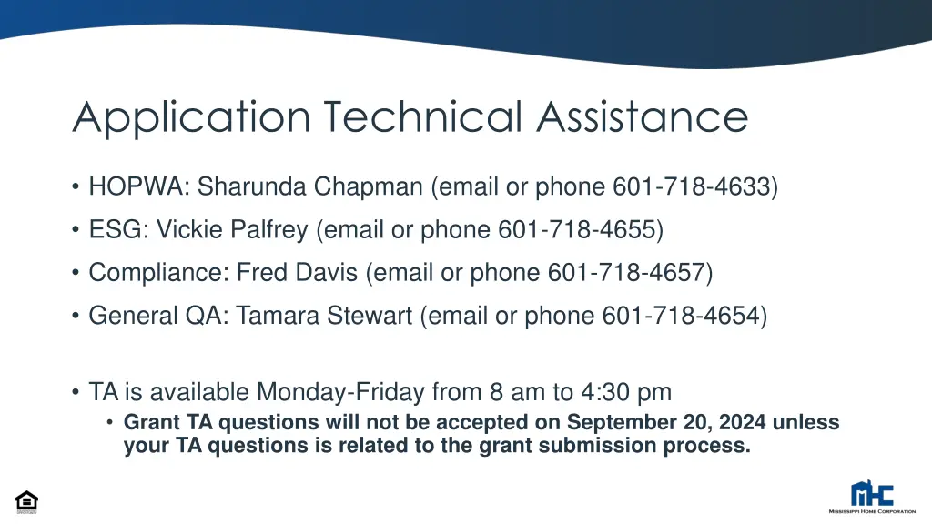 application technical assistance