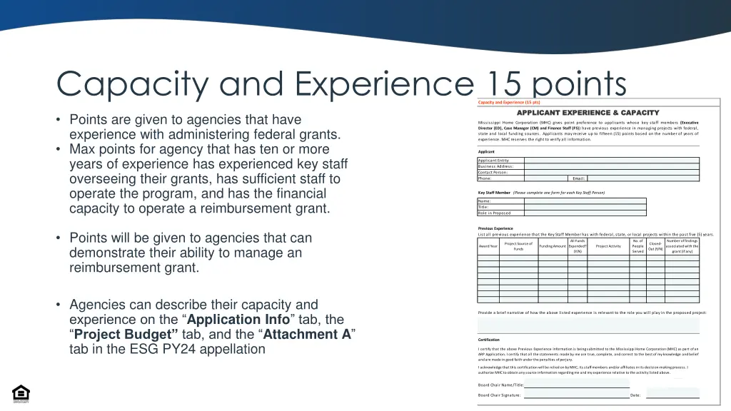 capacity and experience 15 points