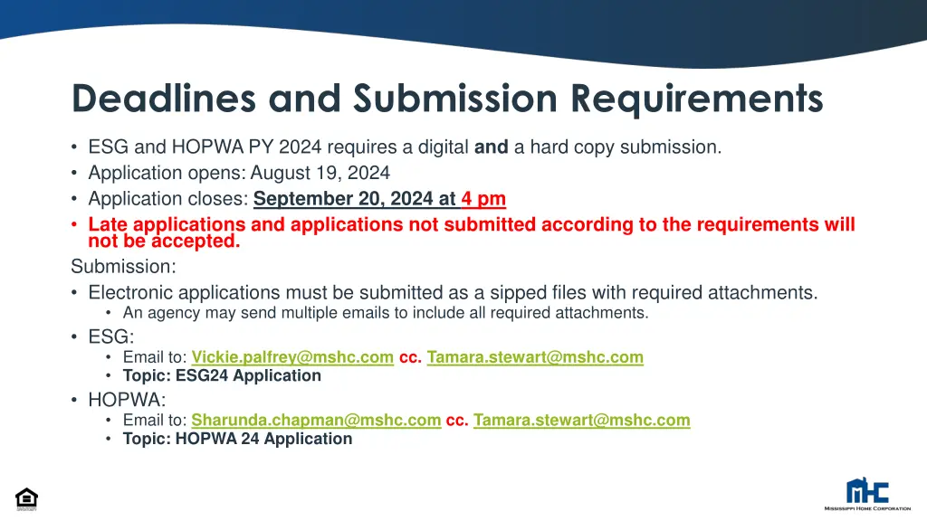 deadlines and submission requirements