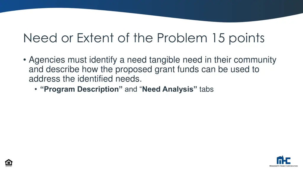 need or extent of the problem 15 points