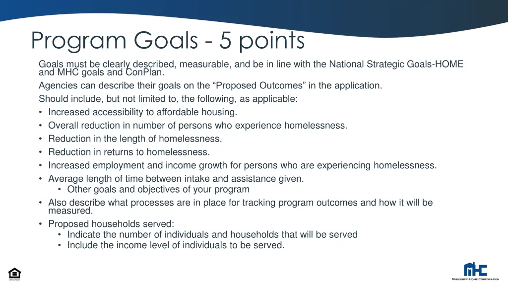 program goals 5 points goals must be clearly
