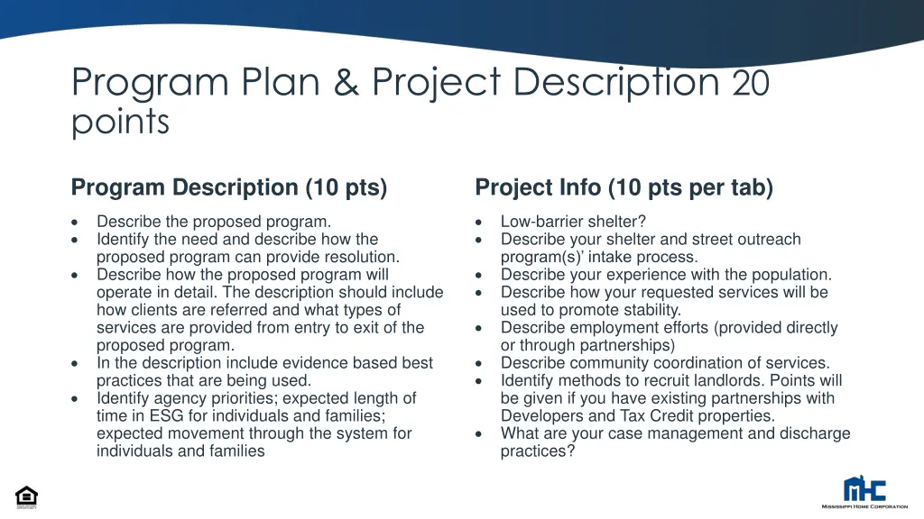 program plan project description 20 points