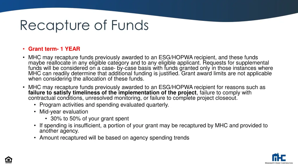 recapture of funds
