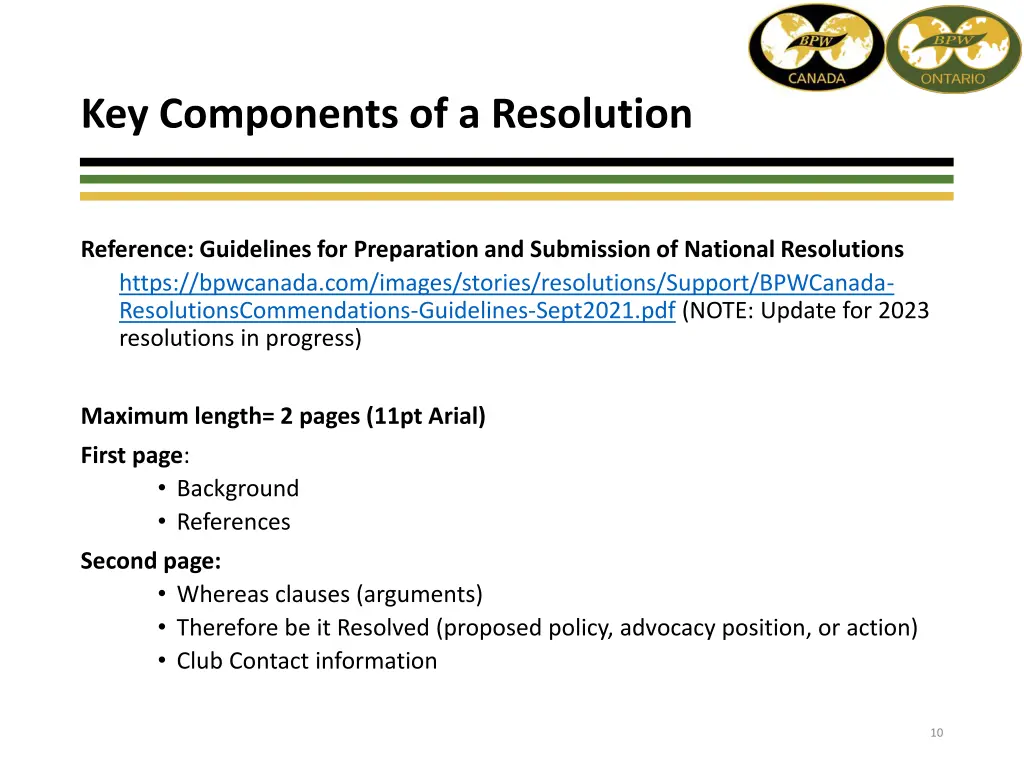 key components of a resolution
