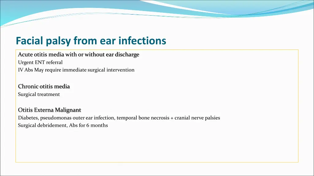 facial palsy from ear infections