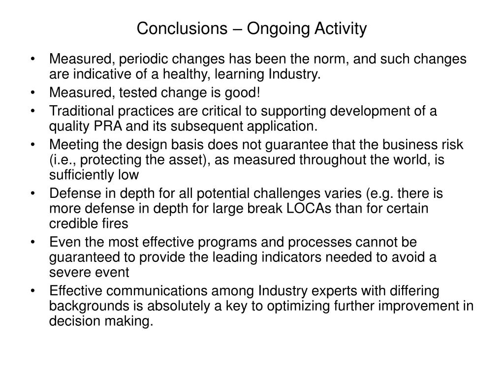 conclusions ongoing activity