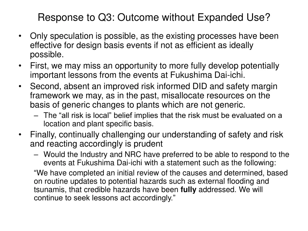 response to q3 outcome without expanded use