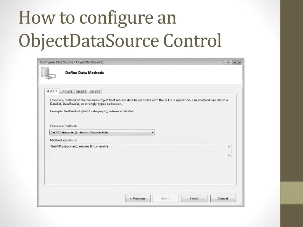 how to configure an objectdatasourcecontrol