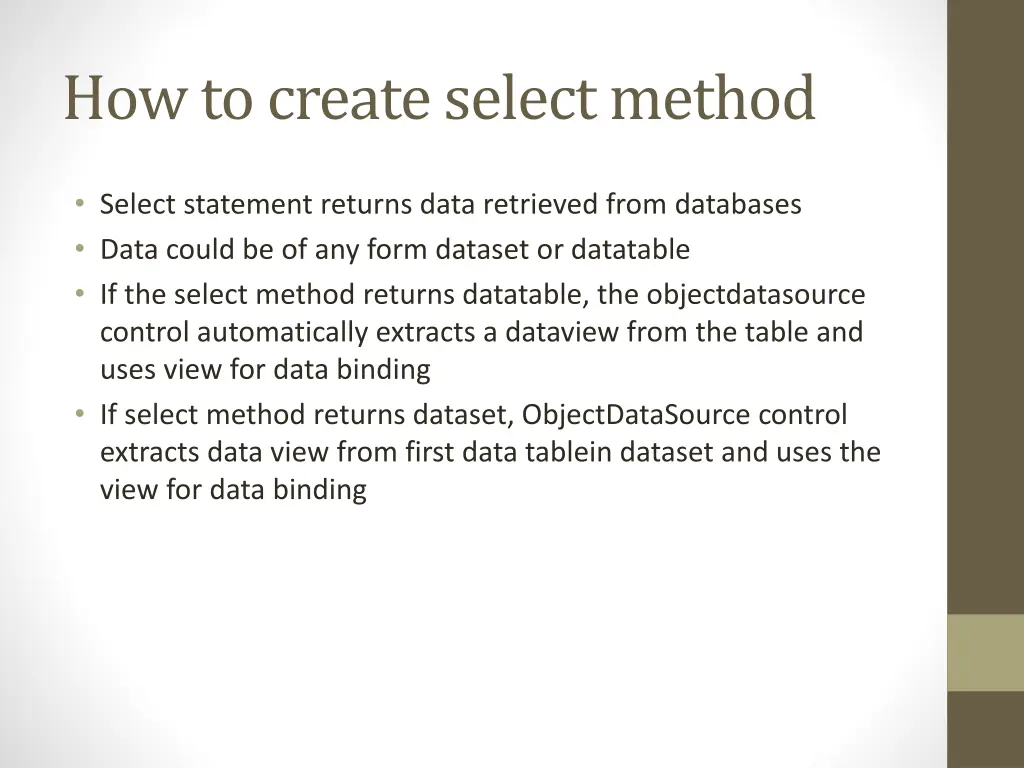 how to create select method