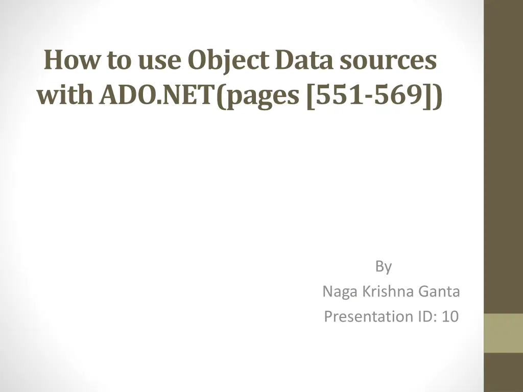 how to use object data sources with ado net pages