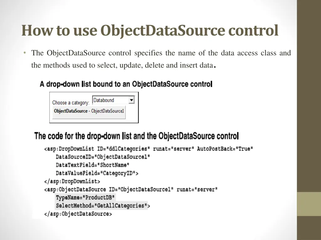how to use objectdatasource control