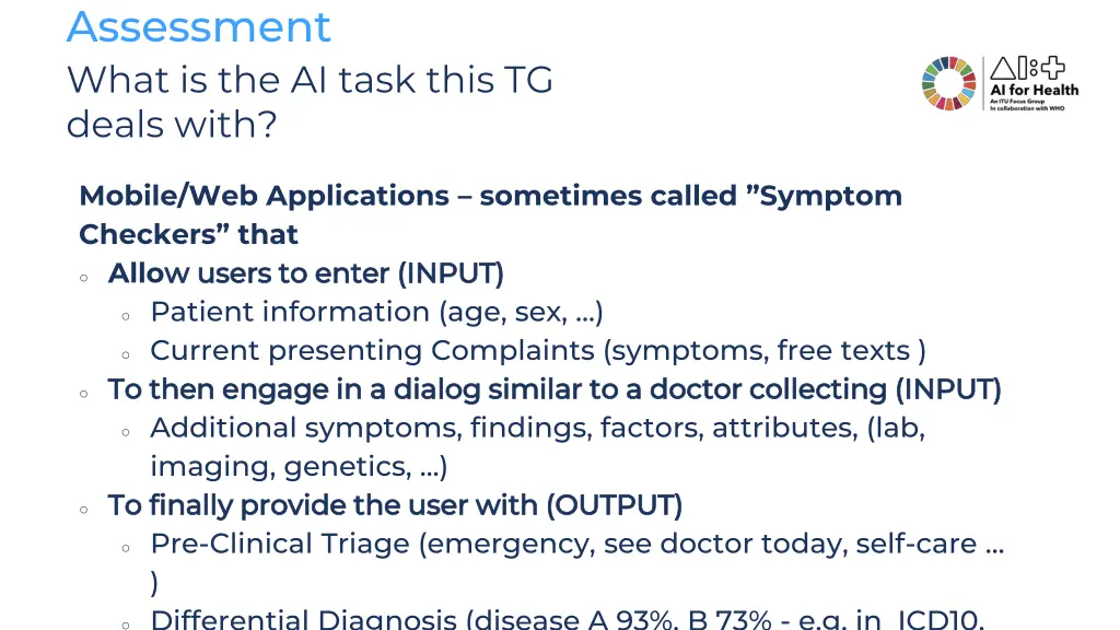 assessment what is the ai task this tg deals with